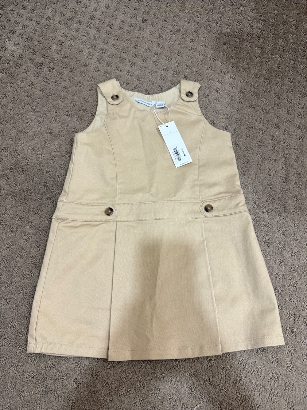 Beige Girls' Pinafore Dress - Classic School Style